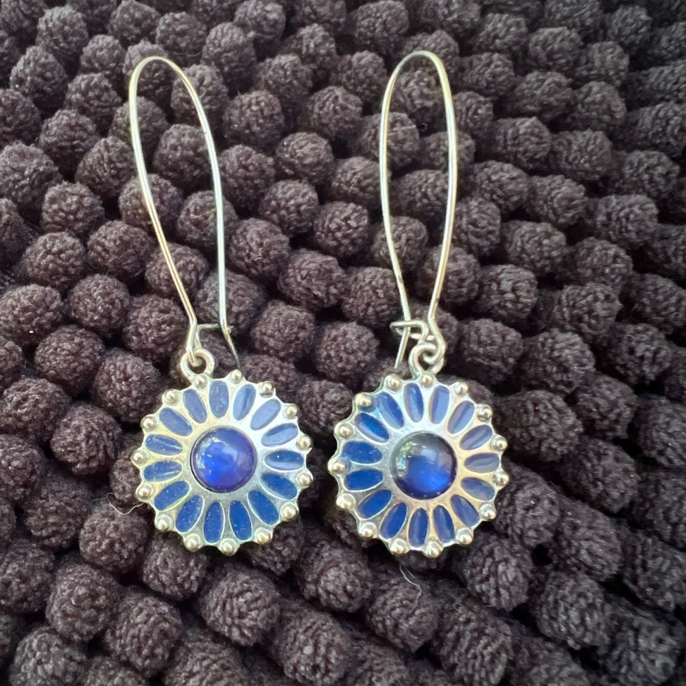 Sapphire blue flower medallion earrings
